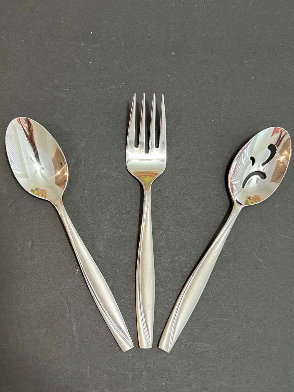 Oneida Camlynn Frosted Stainless 3 Pc Serving Set Spoon Fork Pierced Spoon 8.5”